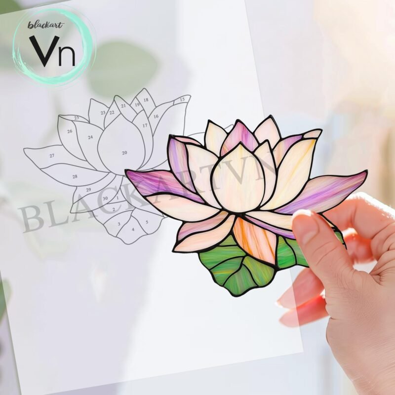 Digital Download Pattern lotus T03 Flower   Stained Glass Pattern, Modern Suncatcher, Diy Stained Glass - Image 2