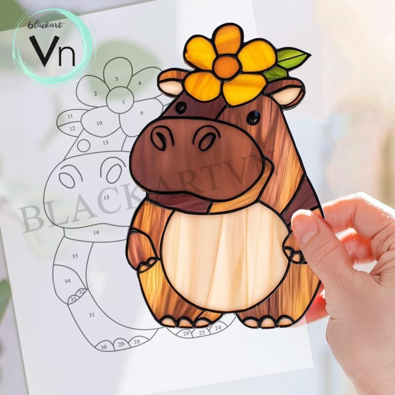 Digital Download Hippo T01,Stained Glass Pattern,Modern Suncatcher,Diy Stained Glass,Easy art Hobby License Beginner to Intermediate - Image 3