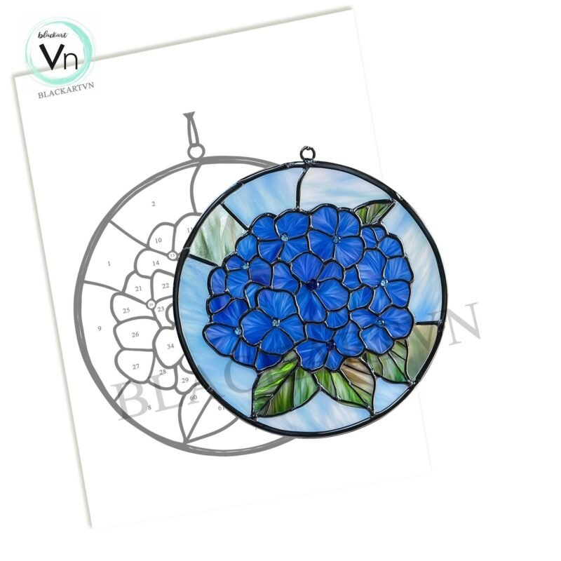 Digital Download Blue Hydrangea H01 Stained Glass Pattern, Modern Suncatcher, Diy Stained Glass - Image 4