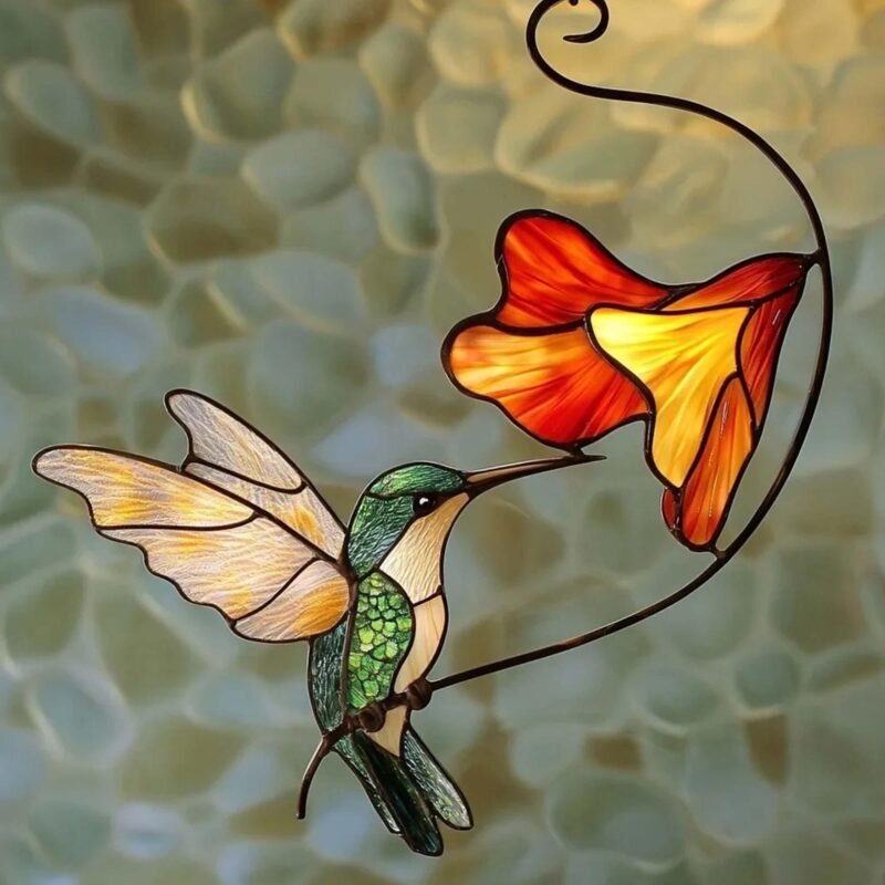 Digital Download Humming Bird Poppy  N01,  Stained Glass Pattern Modern Suncatcher Diy Easy art Hobby License  POppy flower - Image 4