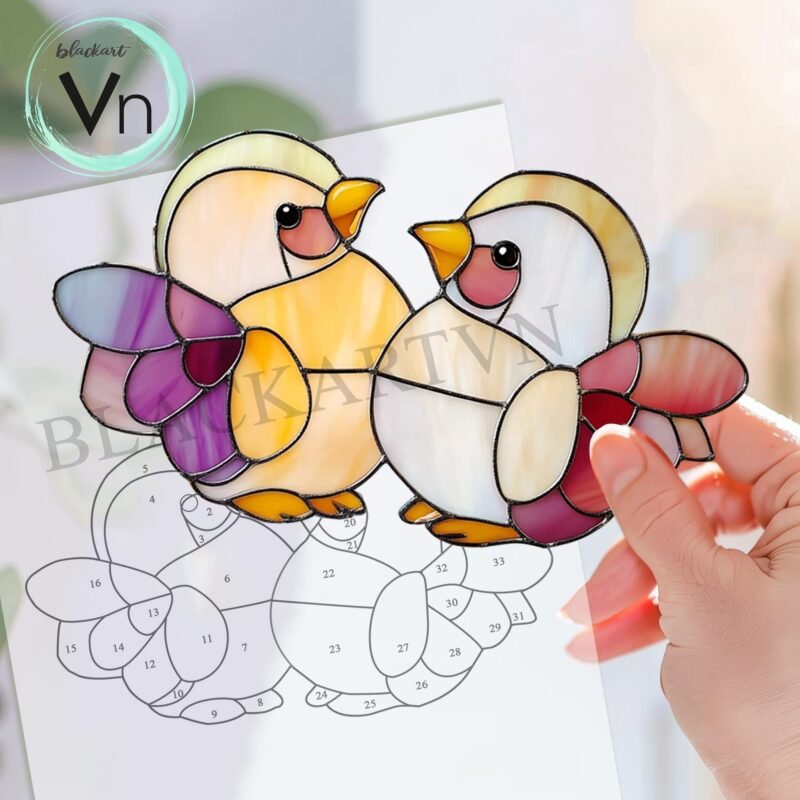 Digital Download  Pattern- two cute chickens T01 Stained Glass Pattern, Modern Suncatcher, Diy Stained Glass| Beginner,sample for newbie - Image 3