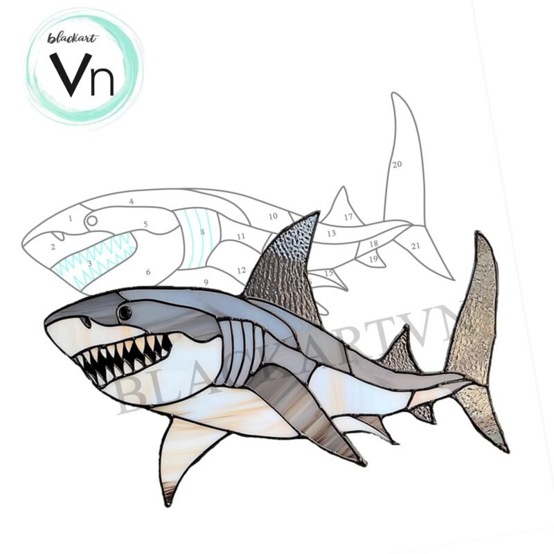 Digital Download Shark Suncatcher T01,Stained Glass Pattern,Diy Stained Glass,Easy art Hobby License Beginner to Intermediate