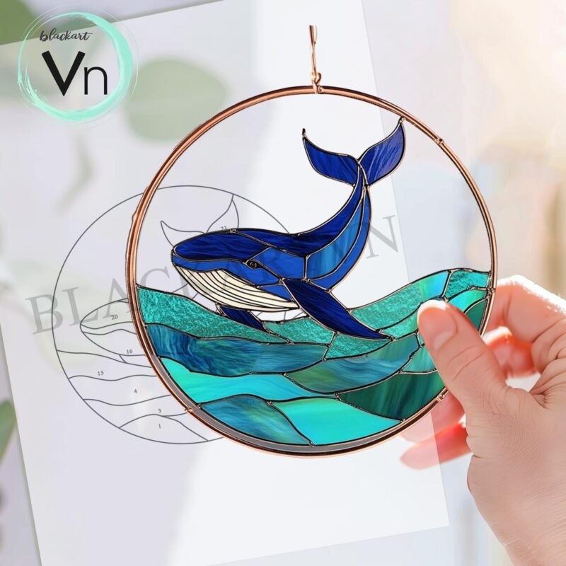 Digital Download whale T05,Stained Glass Pattern,Modern Suncatcher,Diy Stained Glass,Easy art Hobby License Beginner to Intermediate - Image 2