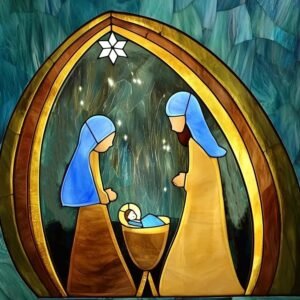 Digital Download Nativity Religious N01 Stained Glass  , Nativity Jesus Modern Suncatcher,Diy Stained Glass, He is Born 2024 christmas svg