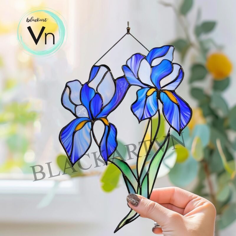 Digital Download Iris Flower T03 Stained Glass Pattern, Modern Suncatcher, Diy Stained Glass - Image 2