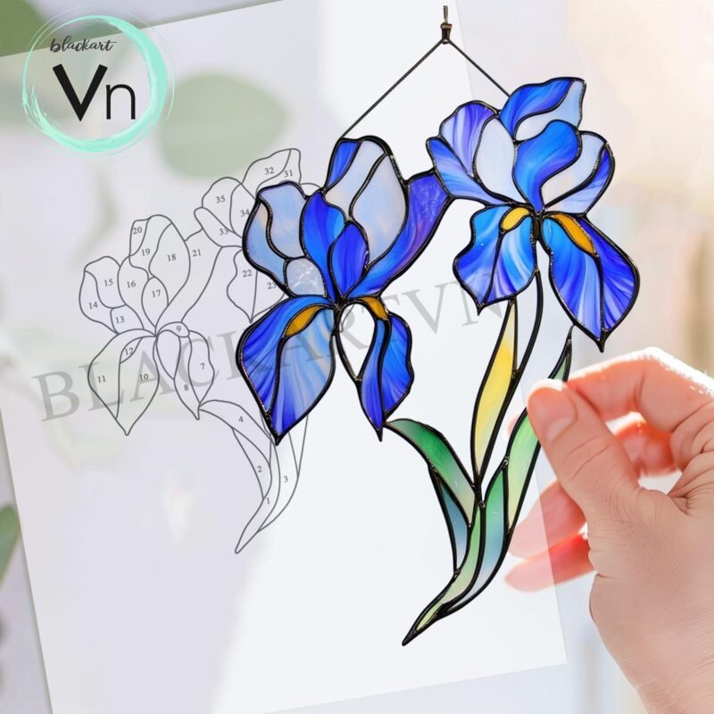 Digital Download Iris Flower T03 Stained Glass Pattern, Modern Suncatcher, Diy Stained Glass - Image 3