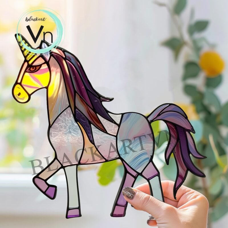 Digital Download Unicorn T06 Stained Glass Pattern, Modern Suncatcher, Diy Stained Glass,Easy art Hobby License Beginner to Intermediate - Image 2