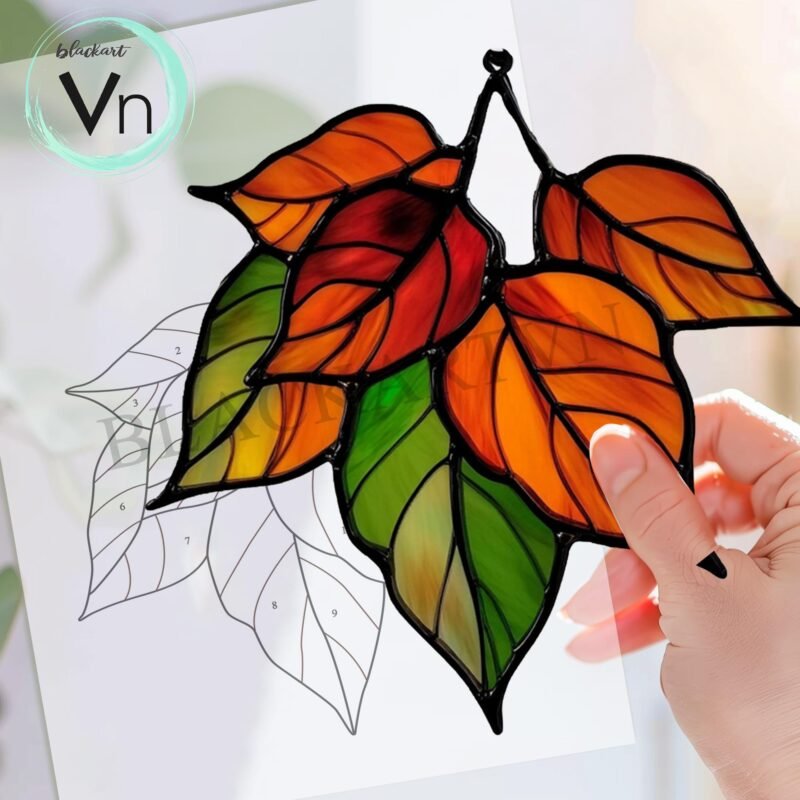 Digital Download Autumn leaves in stained glass T01 Stained Glass Pattern, Modern Suncatcher, Diy Stained Glass - Image 3