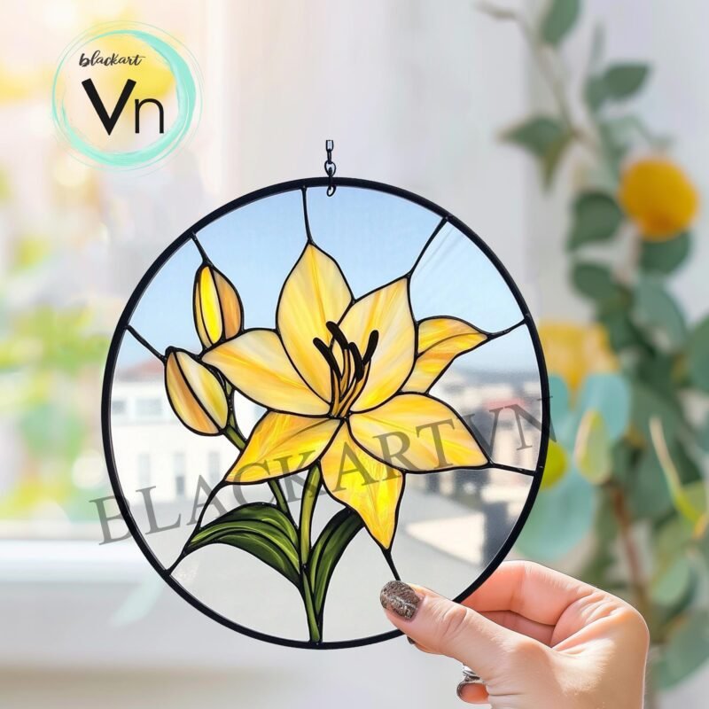 Digital Download lily Yellow Suncatcher Flower Stained Glass Pattern, Modern Suncatcher, Diy Stained Glass - Image 2