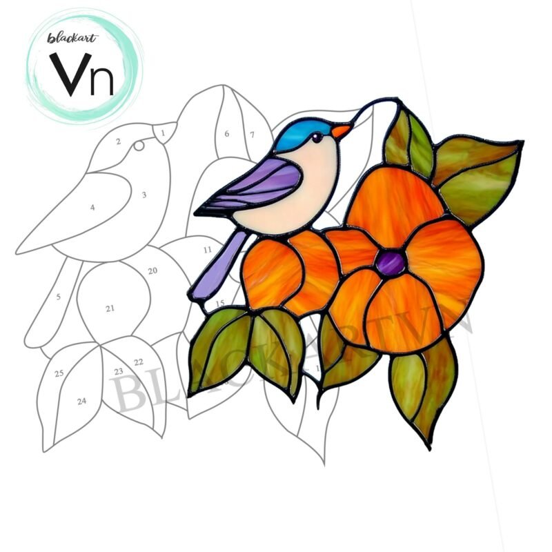 Digital Download  Chickadee Bird Autumn Suncatcher Stained Glass Pattern, Modern Suncatcher, Diy Stained Glass| Beginner - Image 4