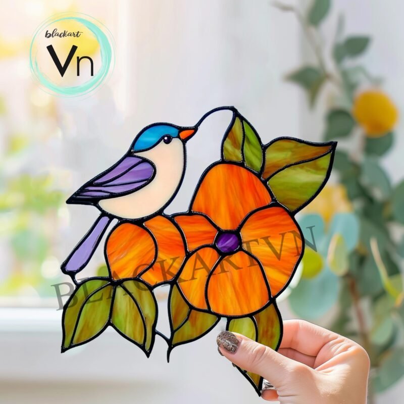 Digital Download  Chickadee Bird Autumn Suncatcher Stained Glass Pattern, Modern Suncatcher, Diy Stained Glass| Beginner - Image 2