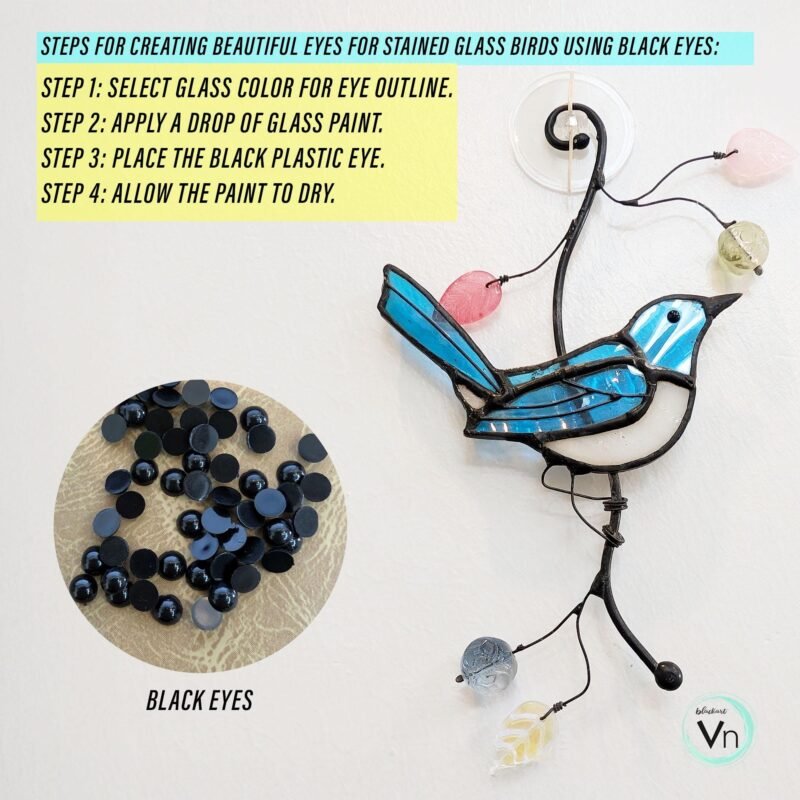 Create Beautiful eye for Stained Glass Birds 40 Pcs Black Eyes for bird Stained Glass tool  6mm, 8mm DIY Craft