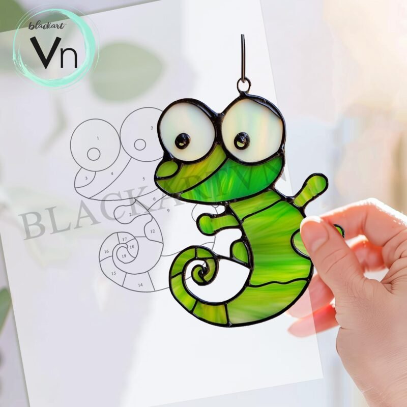 Digital Download Chameleon  T01,  Stained Glass Pattern Modern Suncatcher Diy Easy art Hobby License Beginner to Intermediate stain glass - Image 3