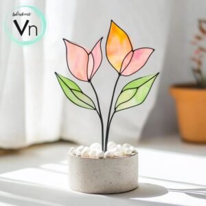 Digital Download Poppy flower  mini stained glass flower pot, Modern Suncatcher, Diy Stained Glass