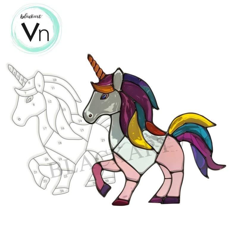 Digital Download Unicorn T05 Stained Glass Pattern, Modern Suncatcher, Diy Stained Glass,Easy art Hobby License Beginner to Intermediate