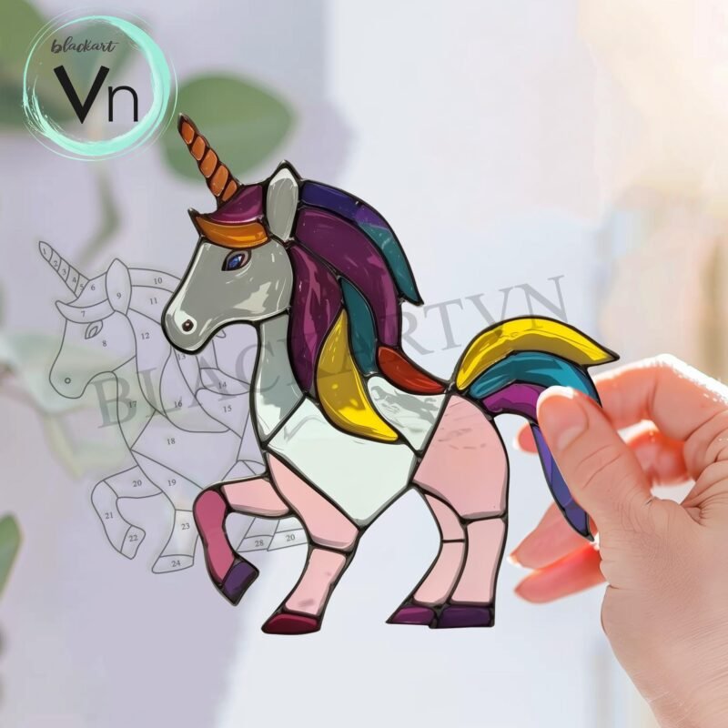 Digital Download Unicorn T05 Stained Glass Pattern, Modern Suncatcher, Diy Stained Glass,Easy art Hobby License Beginner to Intermediate - Image 3