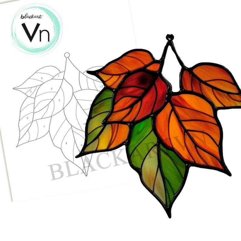Digital Download Autumn leaves in stained glass T01 Stained Glass Pattern, Modern Suncatcher, Diy Stained Glass - Image 4