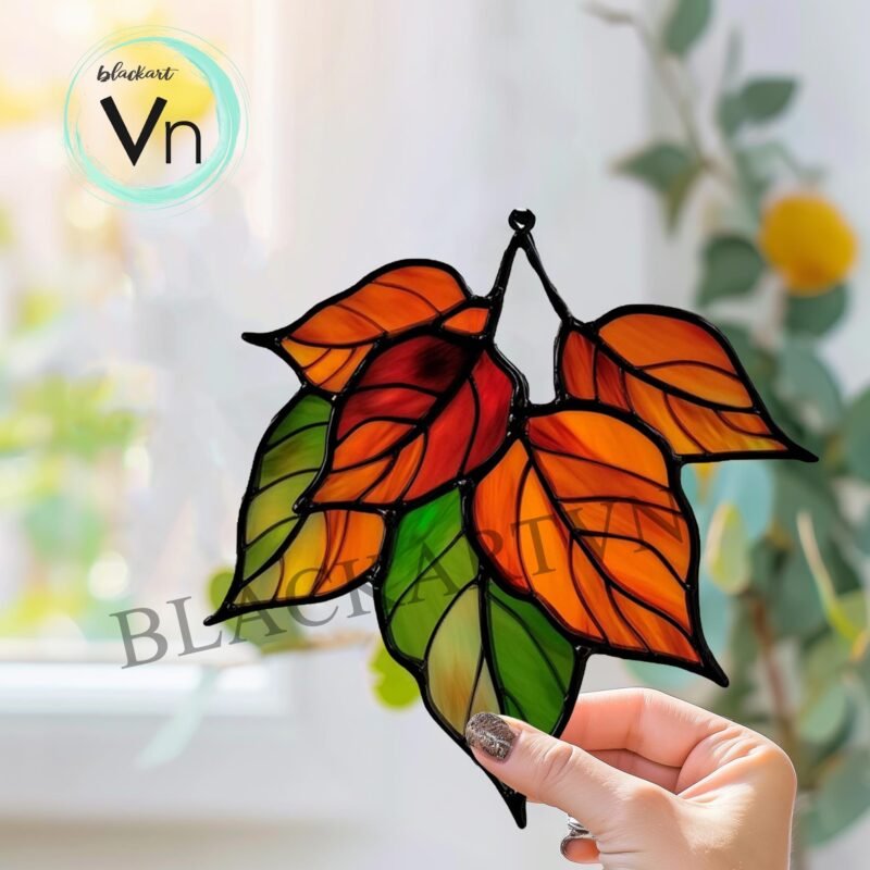 Digital Download Autumn leaves in stained glass T01 Stained Glass Pattern, Modern Suncatcher, Diy Stained Glass - Image 2