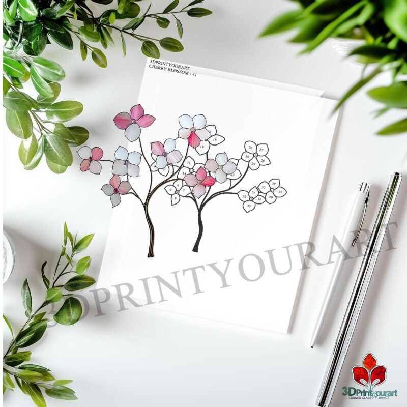 Digital Download Stained Glass Cherry blossoms Pattern | Festive Suncatcher Design | Hobby License Download - Image 5