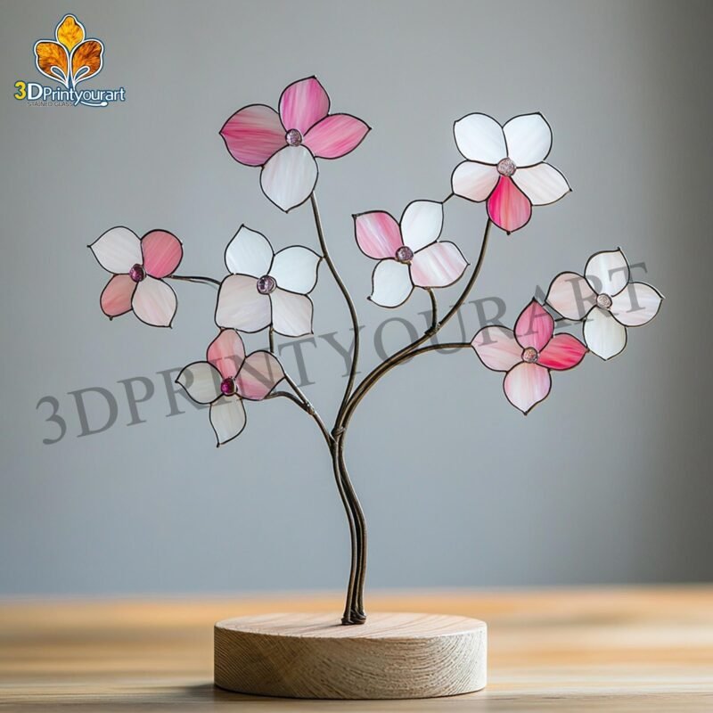 Digital Download Stained Glass Cherry blossoms Pattern | Festive Suncatcher Design | Hobby License Download