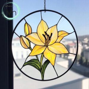Digital Download lily Yellow Suncatcher Flower Stained Glass Pattern, Modern Suncatcher, Diy Stained Glass
