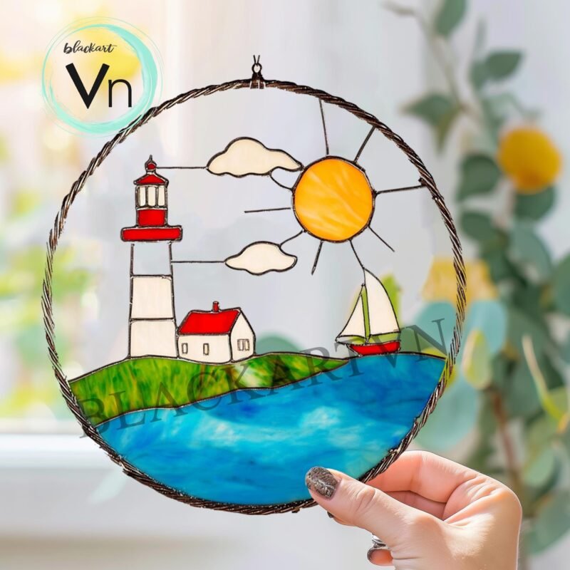 Digital Suncatcher Lighthouses Suncatcher Stain Glass beaconT05  Home Decor Window Decor Art High End Living Father's Day - Image 3