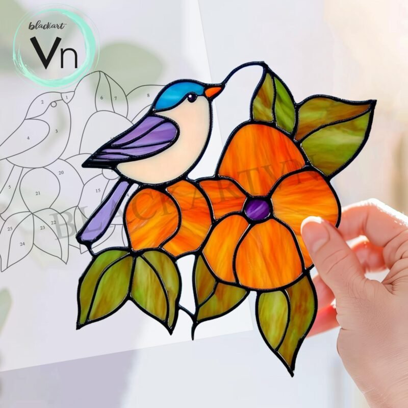 Digital Download  Chickadee Bird Autumn Suncatcher Stained Glass Pattern, Modern Suncatcher, Diy Stained Glass| Beginner - Image 3