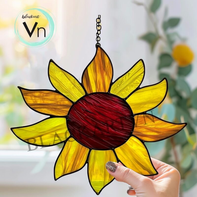 Digital Download sunflower T09 Stained Glass Pattern, Modern Suncatcher, DIY Stained Glass, Stained Glass Moon, Stained glass flower - Image 2