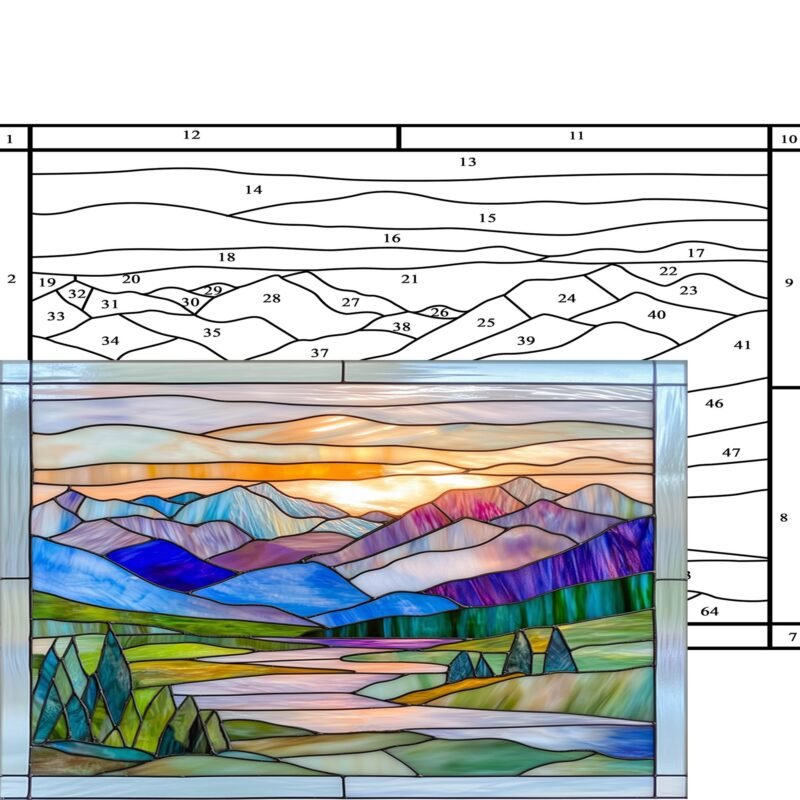 Digital Download Mountain landscape Mountain landscape 25X16 inch,Stained Glass Pattern, Modern Suncatcher, Diy , Stained Glass Windows ,
