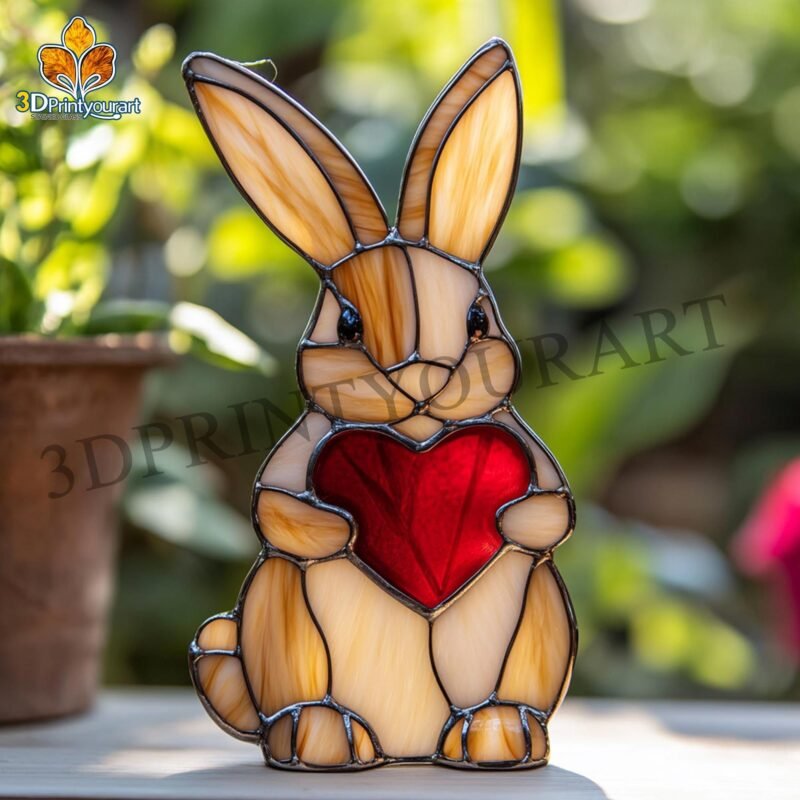 Digital Download Stained Glass Rabbit And Heart | Festive Suncatcher Design | Hobby License Download