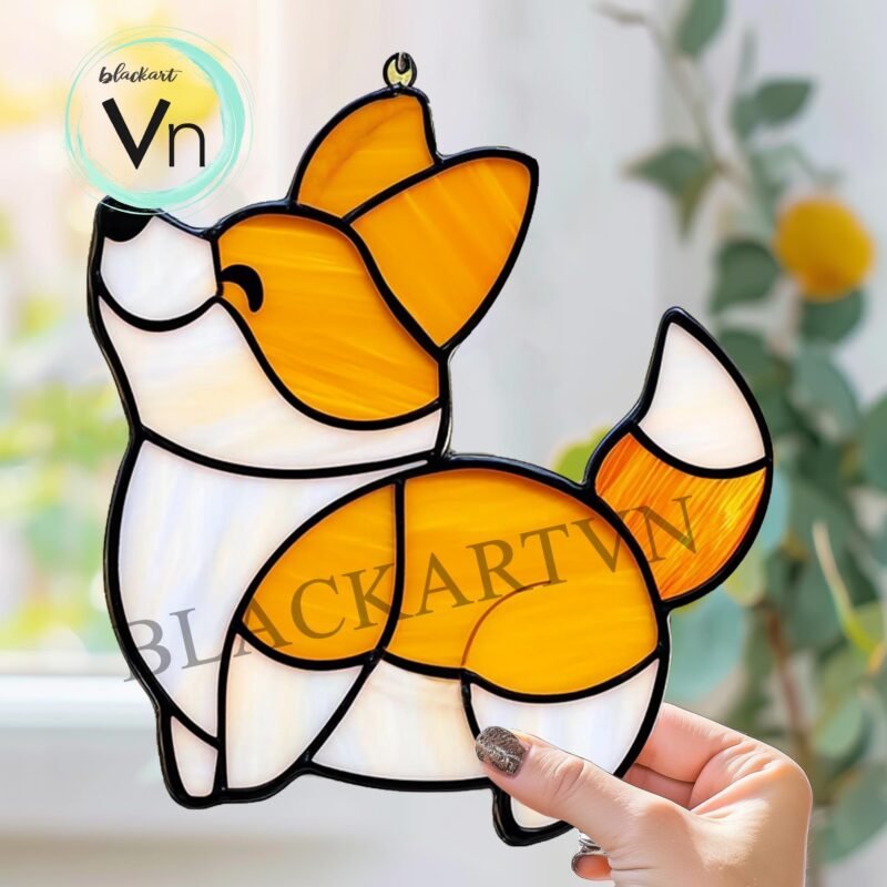 Digital Download Cute Corgi T01 Stained Glass Pattern, Modern Suncatcher, Diy Stained Glass - Image 2