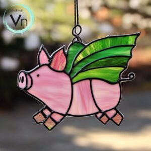 Digital Download  Stained glass window with sun-catching pig T05, Modern Suncatcher, Diy Stained Glass