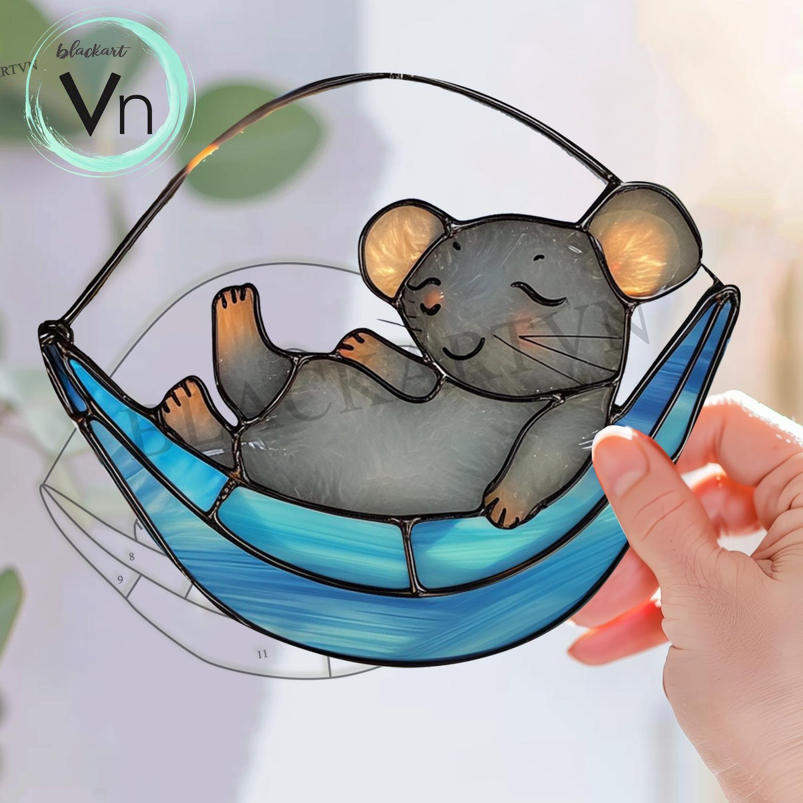 Digital Download Stained glass ,Suncatcher Mouse in Hammock T01, Modern Suncatcher, Diy Stained Glass - Image 3