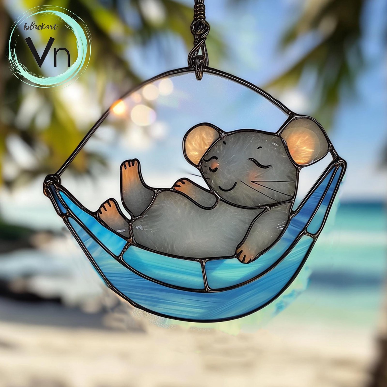 Digital Download Stained glass ,Suncatcher Mouse in Hammock T01, Modern Suncatcher, Diy Stained Glass