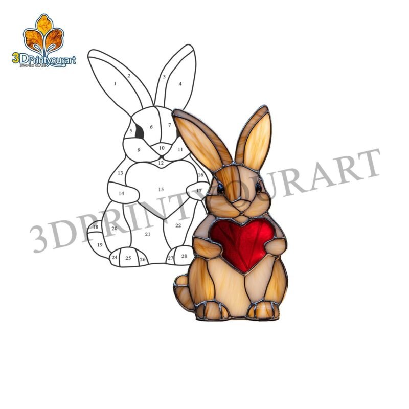Digital Download Stained Glass Rabbit And Heart | Festive Suncatcher Design | Hobby License Download - Image 5