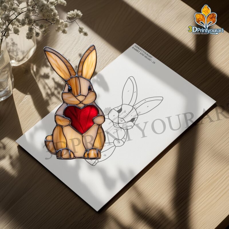 Digital Download Stained Glass Rabbit And Heart | Festive Suncatcher Design | Hobby License Download - Image 3