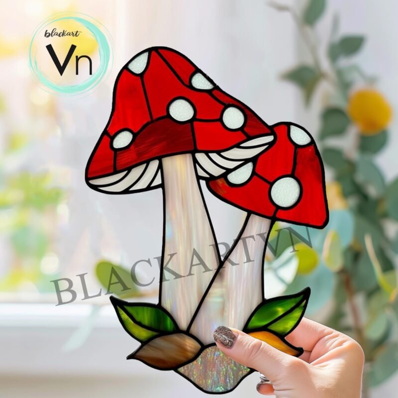 Digital Download mushroom T09 Stained Glass Pattern, Modern Suncatcher, Diy Stained Glass - Image 2