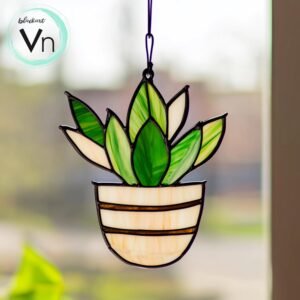 Digital Download Stained mini stained glass plant pot T01, Modern Suncatcher, Diy Stained Glass