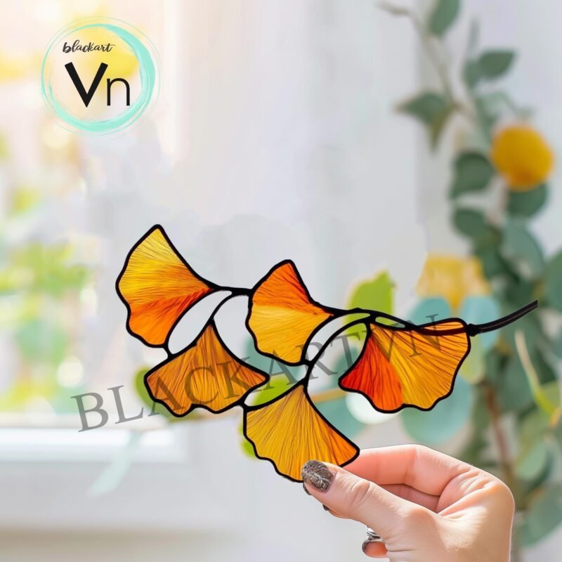 Digital Download Ginkgo leaf stained glass T05, Modern Suncatcher, Diy Stained Glass - Image 2