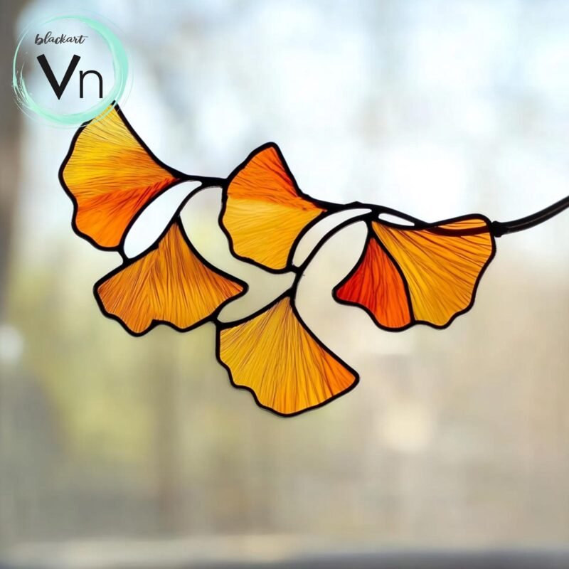 Digital Download Ginkgo leaf stained glass T05, Modern Suncatcher, Diy Stained Glass