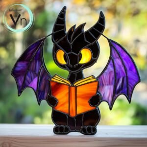 Digital Download Reading Book Dragon Glass Pattern, Stained glass model, magical dragon stained glass window hanging