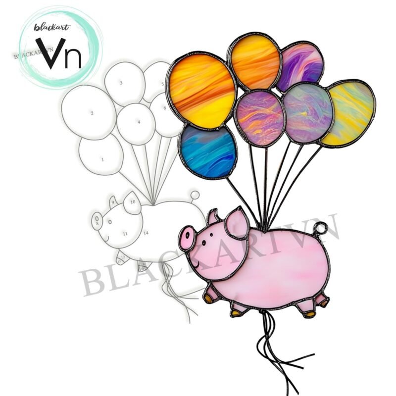Digital Download  Stained glass window with sun-catching Pigs Fly..., Modern Suncatcher, Diy Stained Glass - Image 4