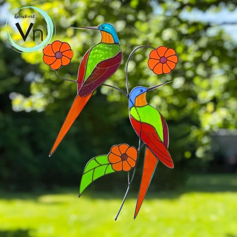 Digital Download Handmade stained glass hummingbird  ,Stained Glass Pattern,Modern Suncatcher,Diy Stained Glass