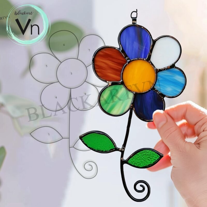 Digital Download Rainbow Daisy Flower T02 Stained Glass Pattern, Modern Suncatcher, Diy Stained Glass - Image 3