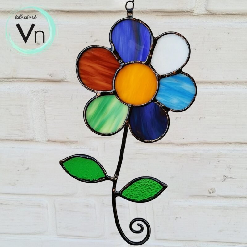 Digital Download Rainbow Daisy Flower T02 Stained Glass Pattern, Modern Suncatcher, Diy Stained Glass
