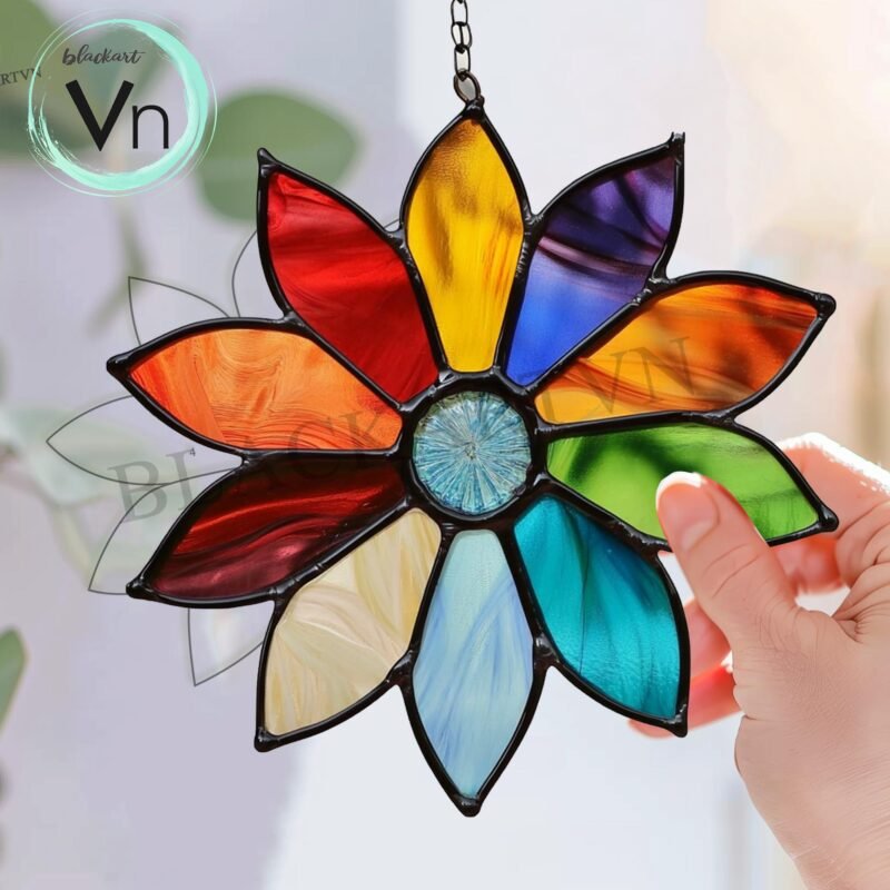 Digital Download Unique Handmade Rainbow Daisy Stained Glass Pattern, Modern Suncatcher, Diy Stained Glass - Image 3