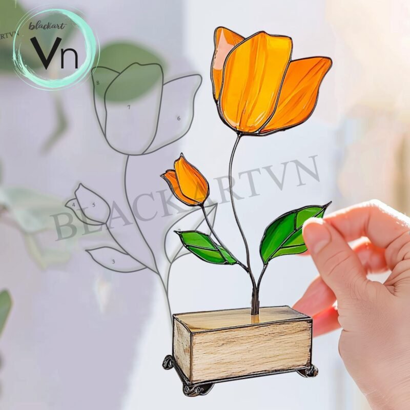 Digital Download Individual Poppy Stem T01 Stained Glass Pattern, Modern Suncatcher, Diy Stained Glass - Image 3