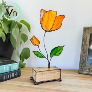 Digital Download Individual Poppy Stem T01 Stained Glass Pattern, Modern Suncatcher, Diy Stained Glass