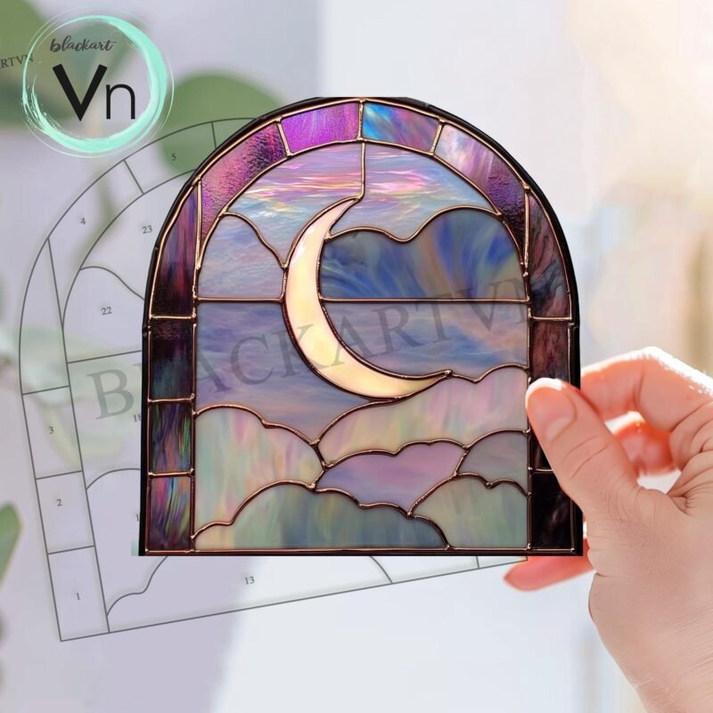 Digital Download Moonlit Window Stained Glass Pattern. Intermediate Stained Glass Pattern. DIY Stained Glass, Stained Glass Decor, Moon - Image 3