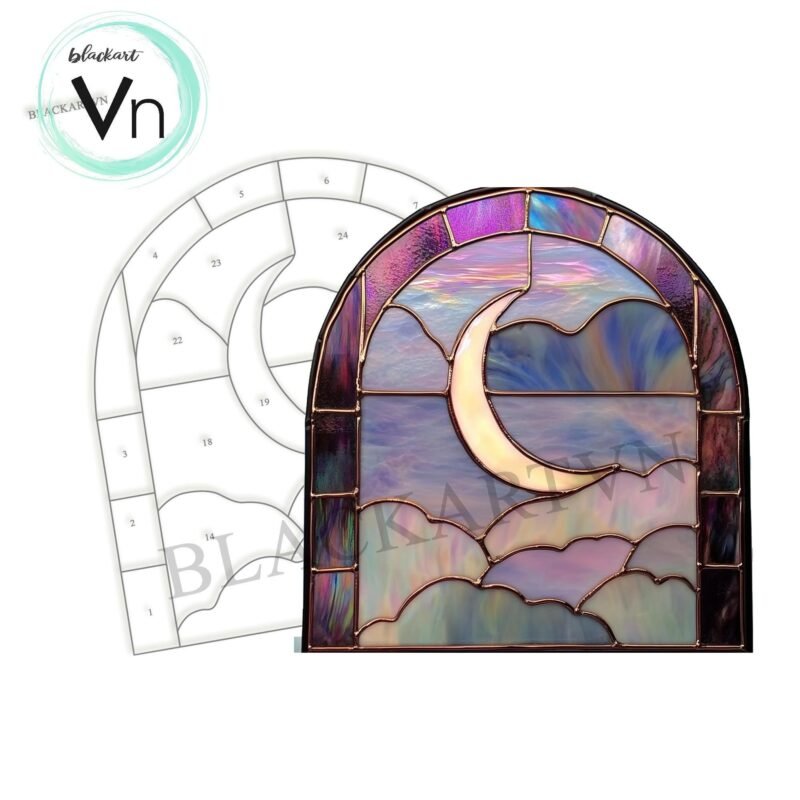 Digital Download Moonlit Window Stained Glass Pattern. Intermediate Stained Glass Pattern. DIY Stained Glass, Stained Glass Decor, Moon - Image 4